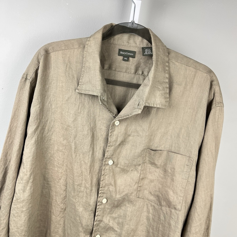 Henry Cotton's‎ Linen Shirt Mens XL Long Sleeve Button Up Coastal Breezy Tan